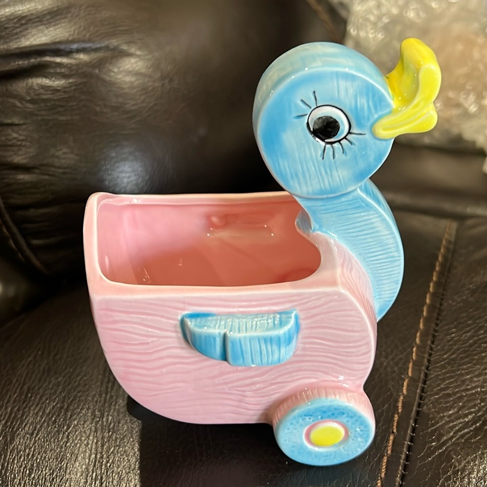 Lefton Ceramic Blue and Pink Duck Made in Japan